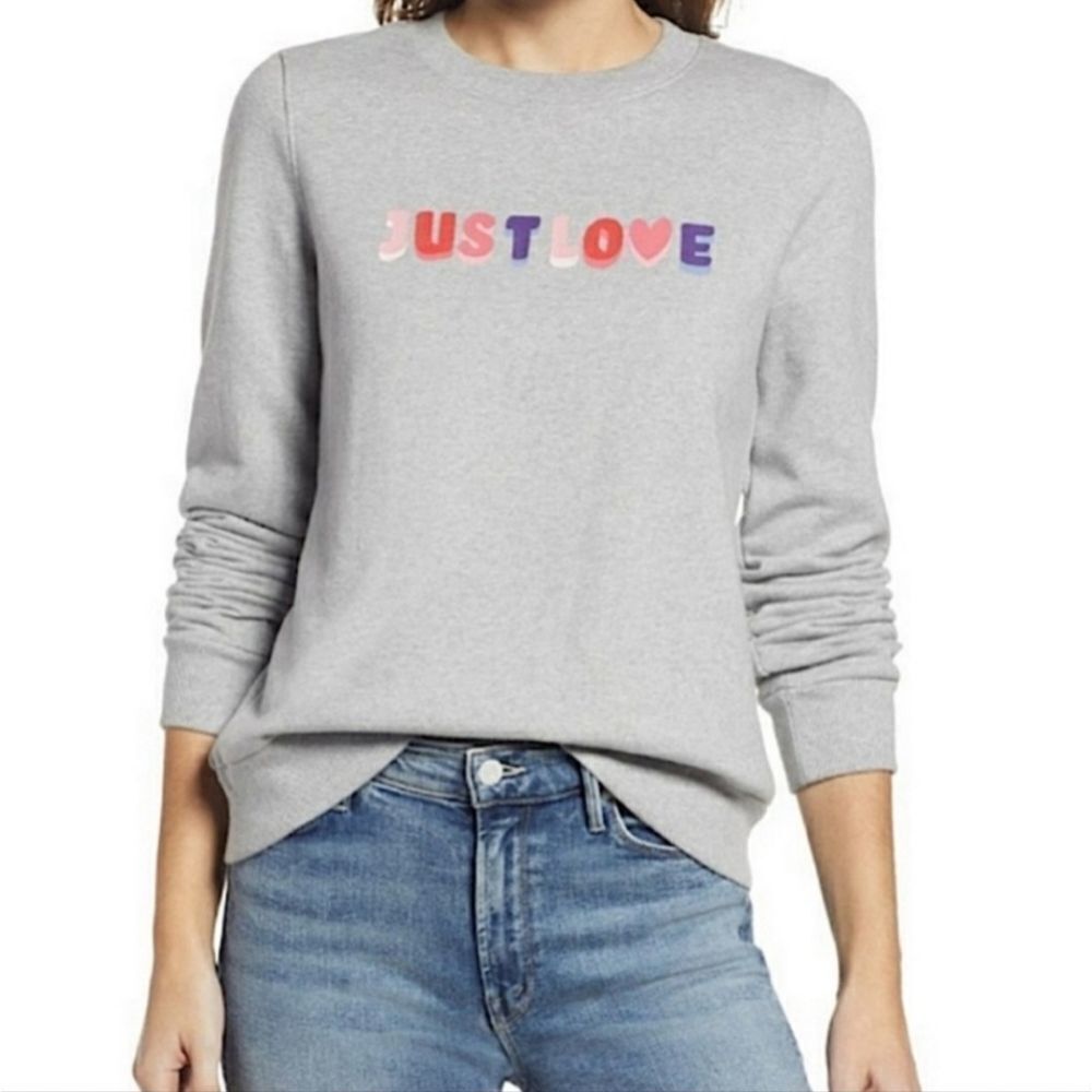 Halogen Women's Size Medium Gray Pink Just Love Graphic Long Sleeve Sweatshirt